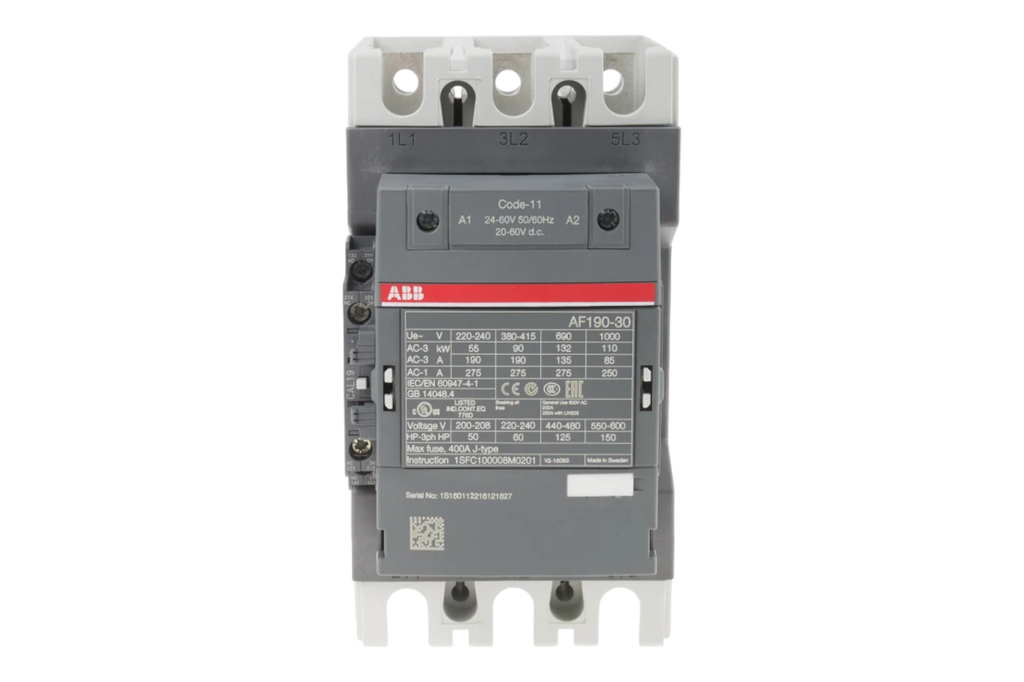 ABB AF190-30-11-13 CONTACTOR, 190 A, DIN Rail, 1 kV, 3PST-NO, 3 Pole, 55 kW